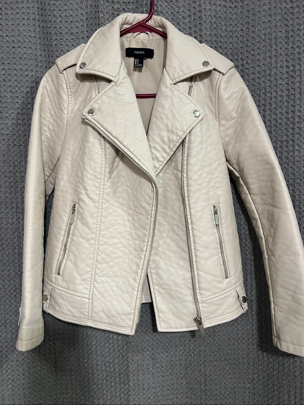 Forever 21 Off-White Vegan Leather Moto Jacket